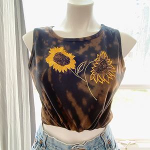 Embroidered Floral Bleach Dyed Tank Top
